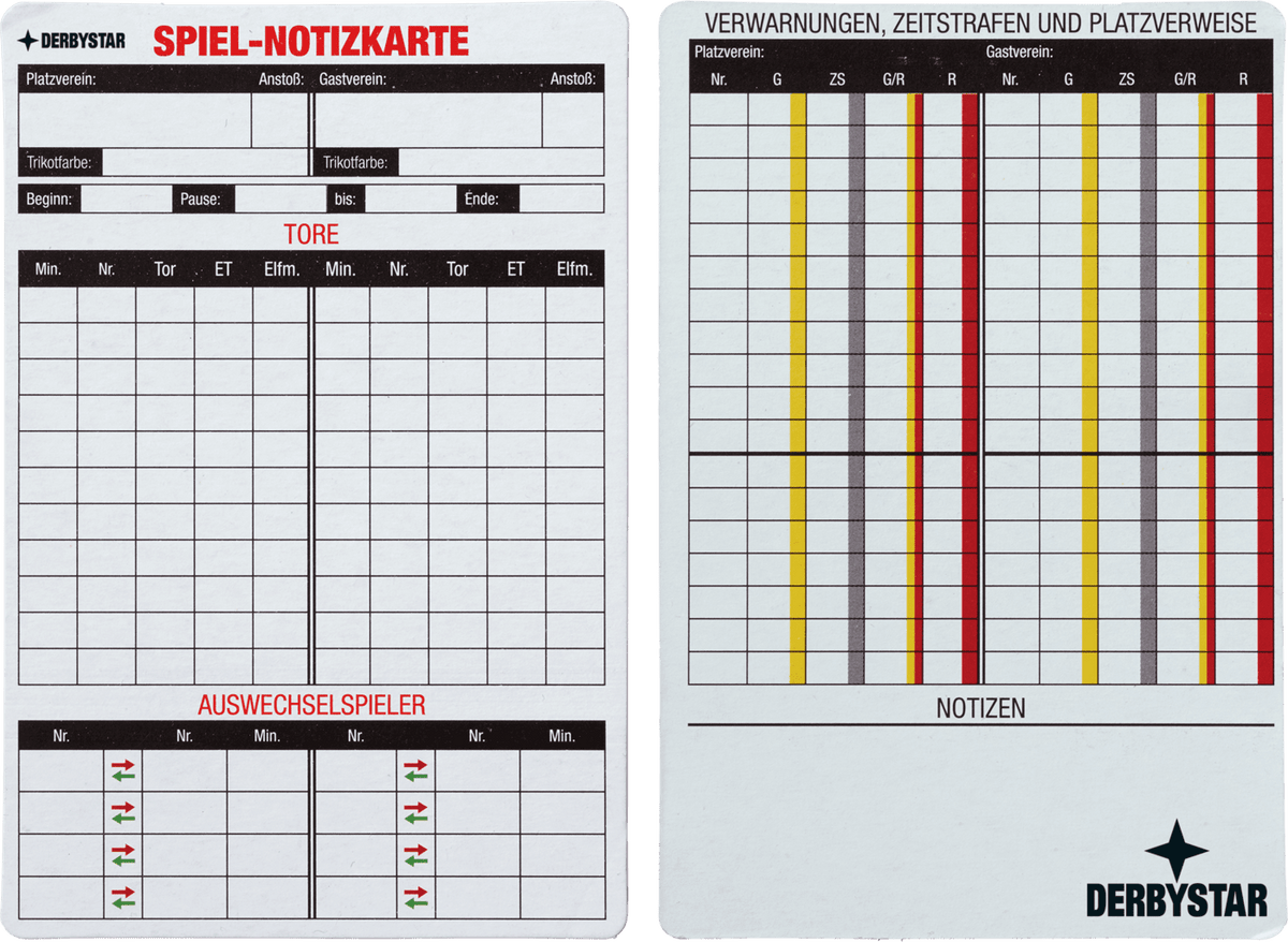 DERBYSTAR Spiel-Notizkarten (ohne Farbe)