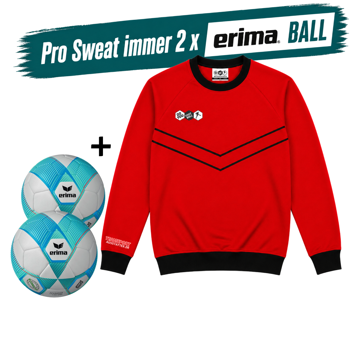 DYF Sweatshirt Rot × 2 Bälle ERIMA 290 HYBRID Lite 5