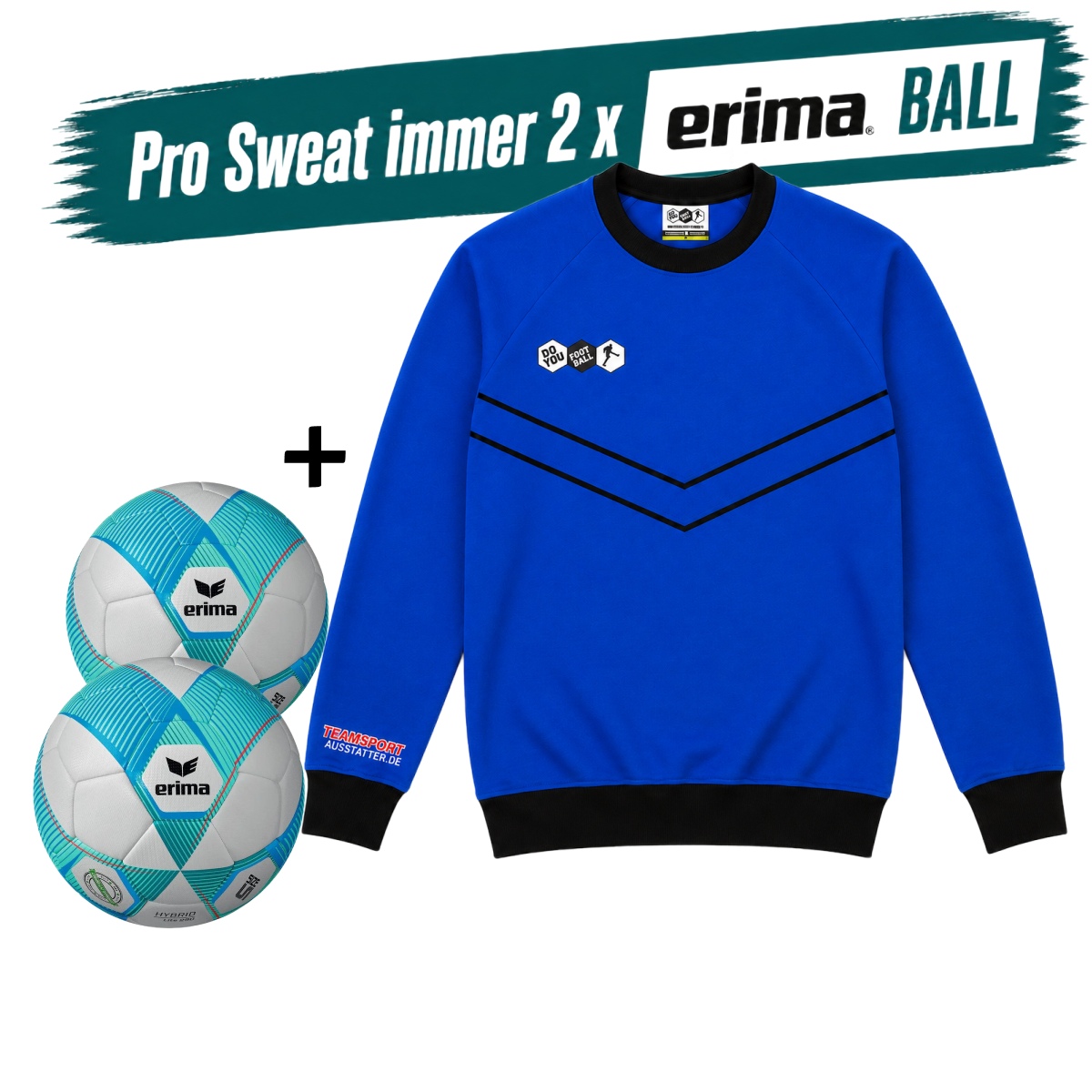 DYF Sweatshirt Türkis × 2 Bälle ERIMA 290 HYBRID Lite 5