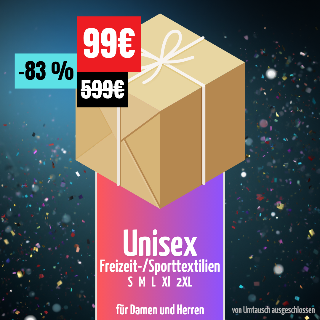 🎁 MYSTERY BOX für Damen+Herren (Unisex): 20 Sport-Textilien