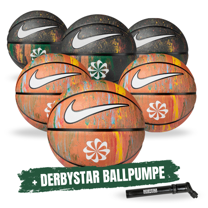 NIKE 6er Ballpaket Revival Schwarz Orange inkl. Derbystar Ballpumpe