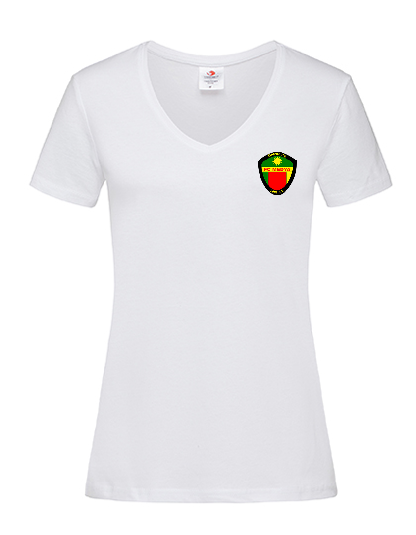 FC Medya Fan - T-Shirt V-Ausschnitt Damen weiß