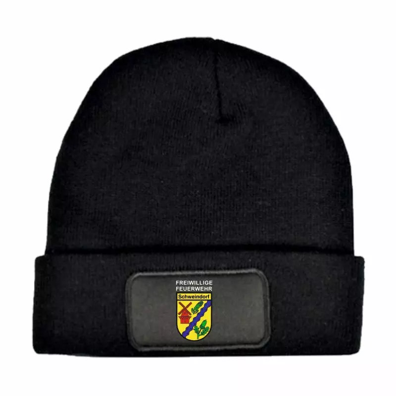 Feuerwehr Schweindorf Fan Strickmütze Schwarz