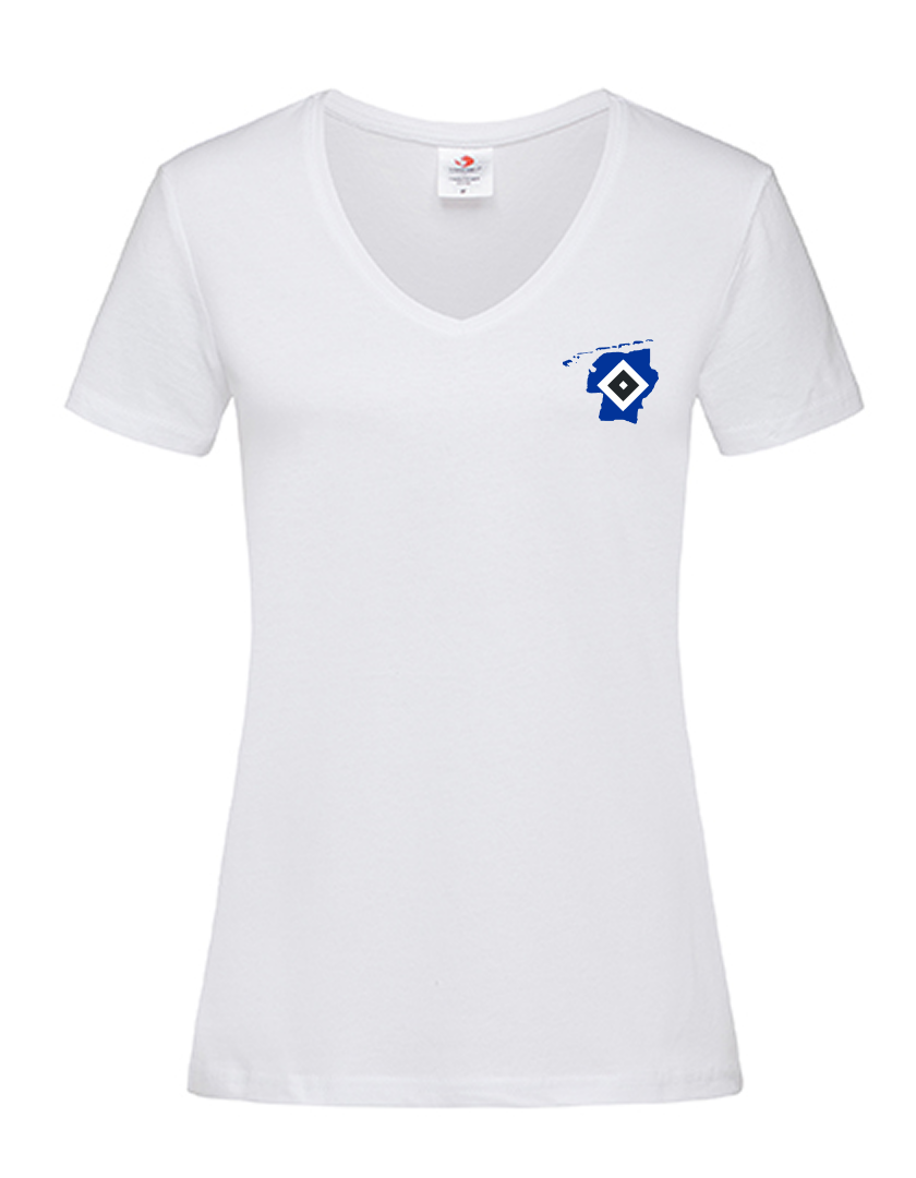 OFC PowerRaute Fresena Fan - T-Shirt V-Ausschnitt Damen weiß