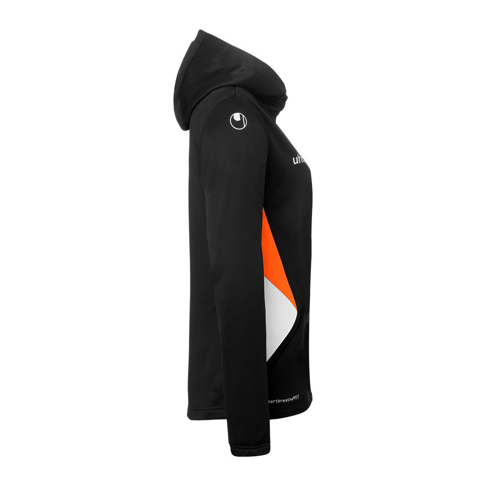 uhlsport Equipe 29 Multi Hood Jacke Damen (schwarz/weiß/fluo orange)