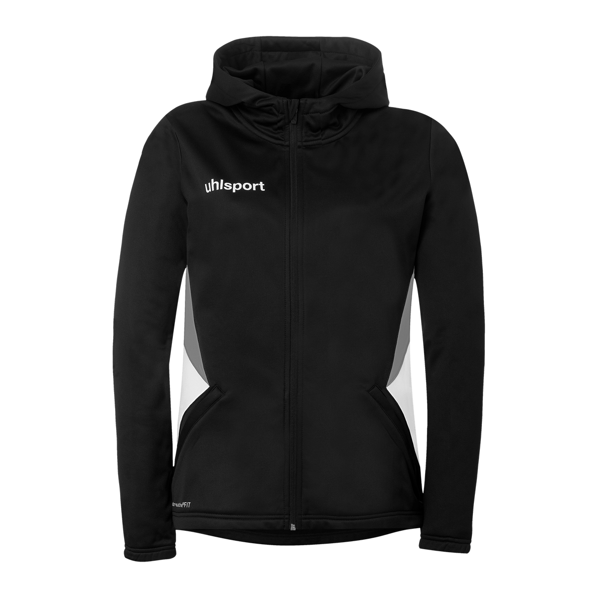 uhlsport Equipe 29 Multi Hood Jacke Damen (schwarz/weiß/steingrau)