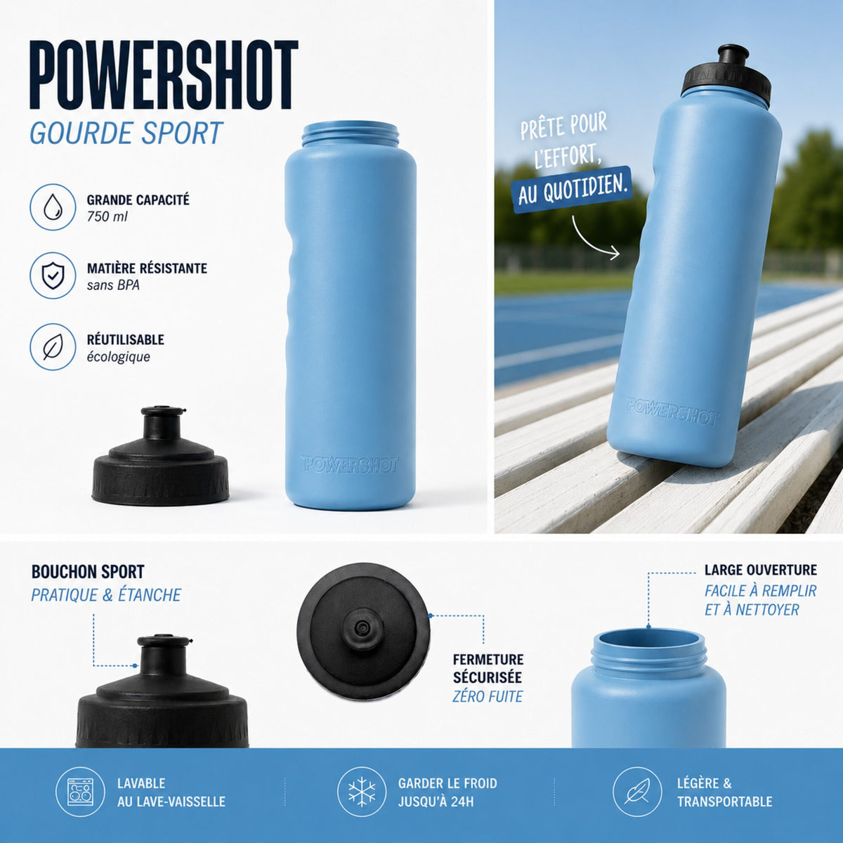 POWERSHOT Umweltfreundliche Trinkflasche 750 ml (blau)