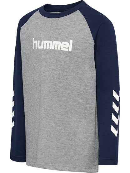 HUMMEL Logo T-Shirt L/S Kind (grey melange/dress blues)