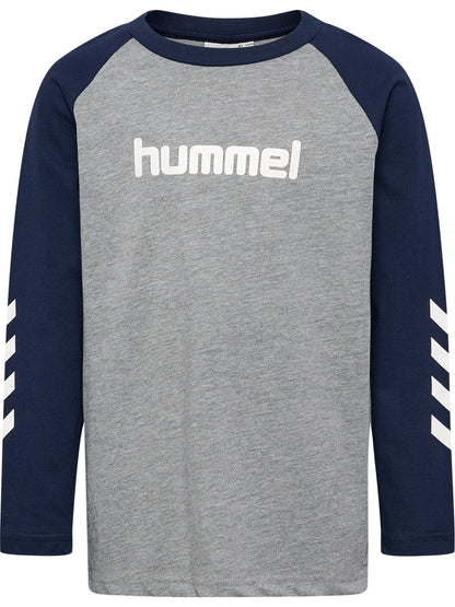HUMMEL Logo T-Shirt L/S Kind (grey melange/dress blues)