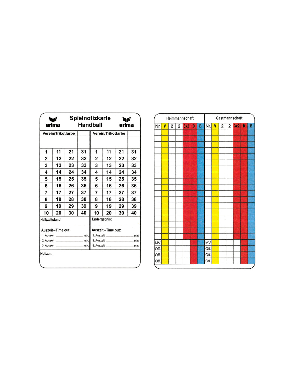 ERIMA Spielnotizkarten Handball Unisex Bunt