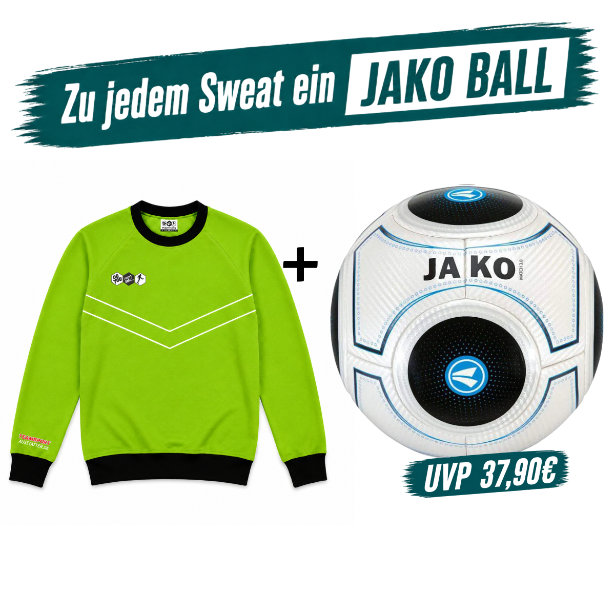 DYF Sweatshirt Grün × JAKO Match 3.0 Gr. 5 420gr
