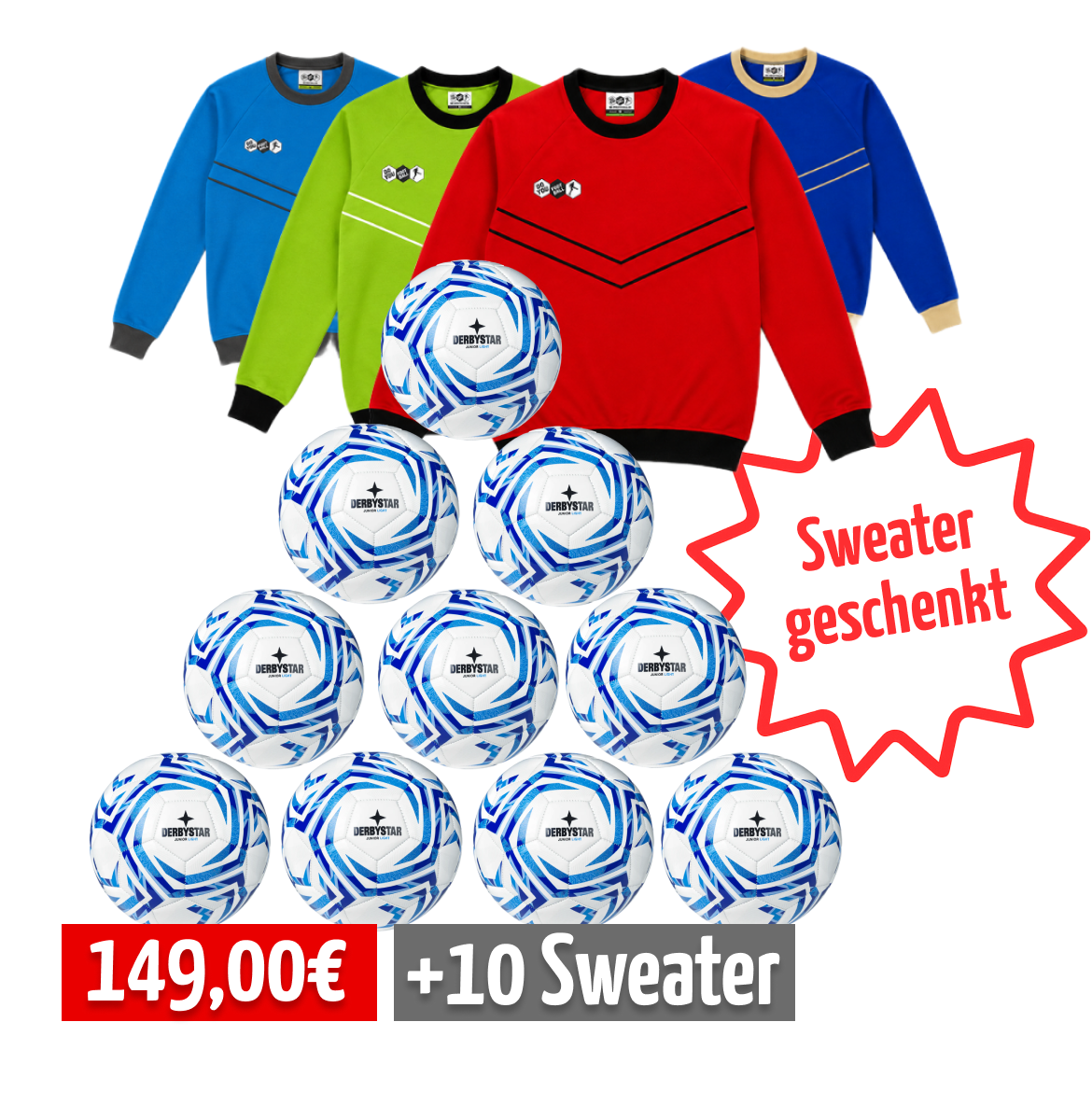 Derbystar 10er Ballpaket Junior Light v25 350 Blau Weiß + 10 DYF Sweatshirts geschenkt