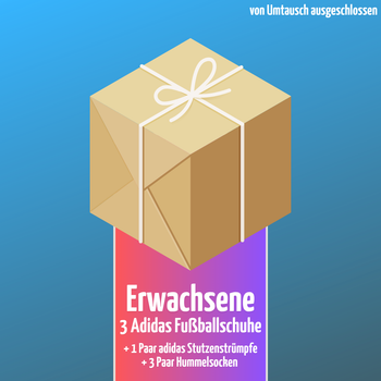 🎁 MYSTERY BOX ERWACHSENE : 3 Paar Adidas Fußballschuhe + 3 Paar Hummelsocken + 1 Paar Adidas Stutzenstrümpfe