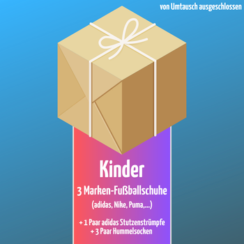 🎁 MYSTERY BOX KINDER : 3 Paar Marken-Fußballschuhe + 3 Paar Hummelsocken + 1 Paar Adidas Stutzenstrümpfe