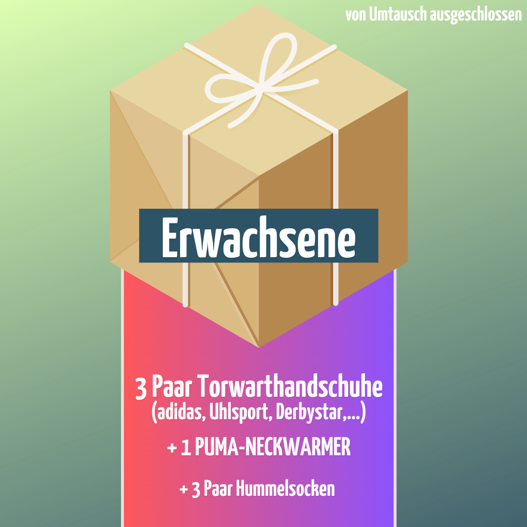 🎁 MYSTERY BOX TOWARTHANDSCHUHE : 3 Marken-Torwarthandschuhe +1 Puma-Neckwarme +3 Paar Hummelsocken
