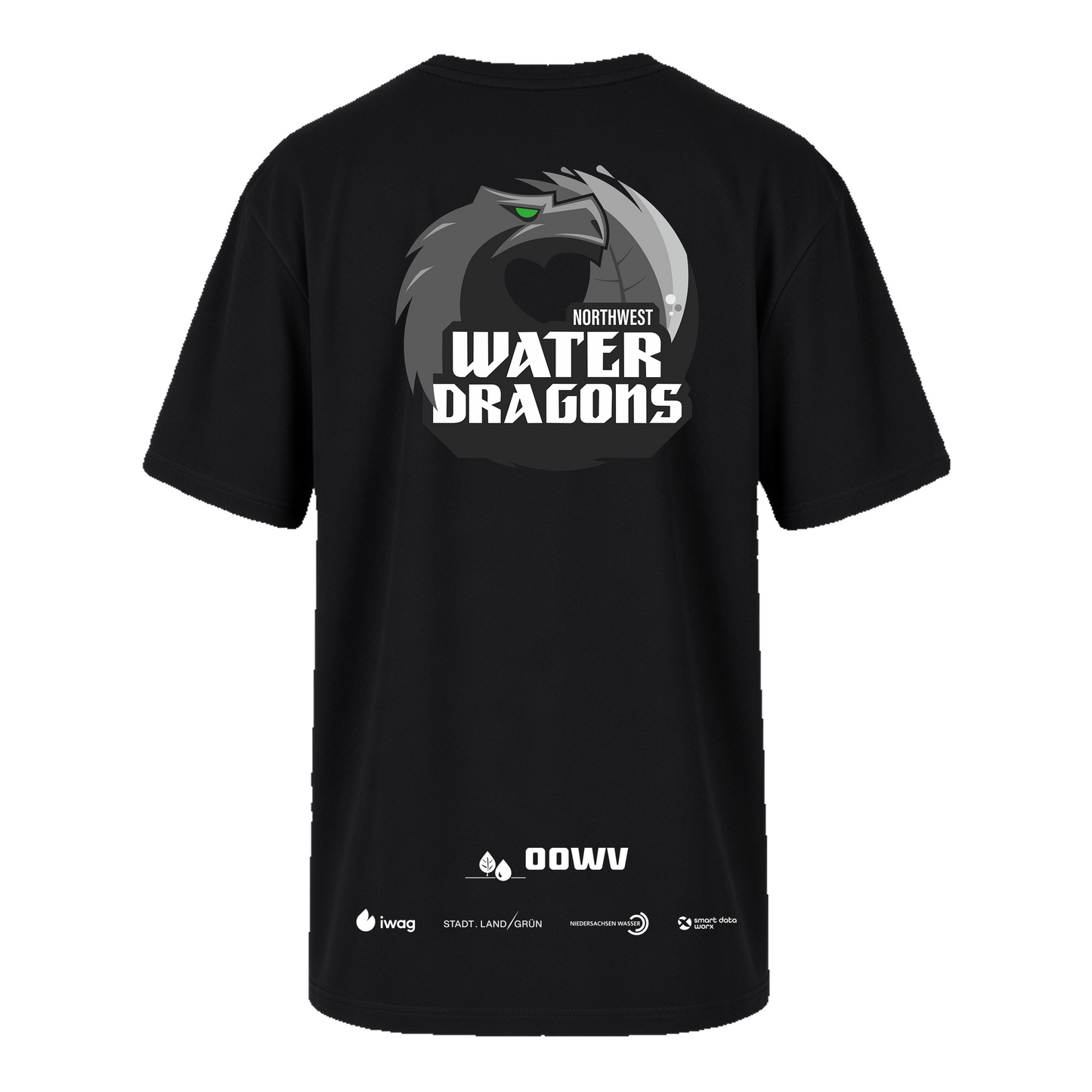 OOWV T-Shirt Schwarz (C6120-800, Monogram: Weiß, "Water Dragon": Grau)