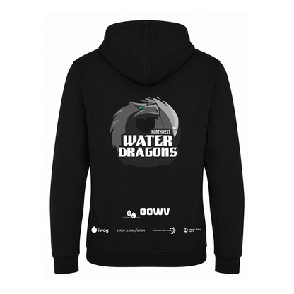 OOWV Hoodie Unisex Schwarz (JH101, Monogram:Weiß, "Water Dragon": Grau)