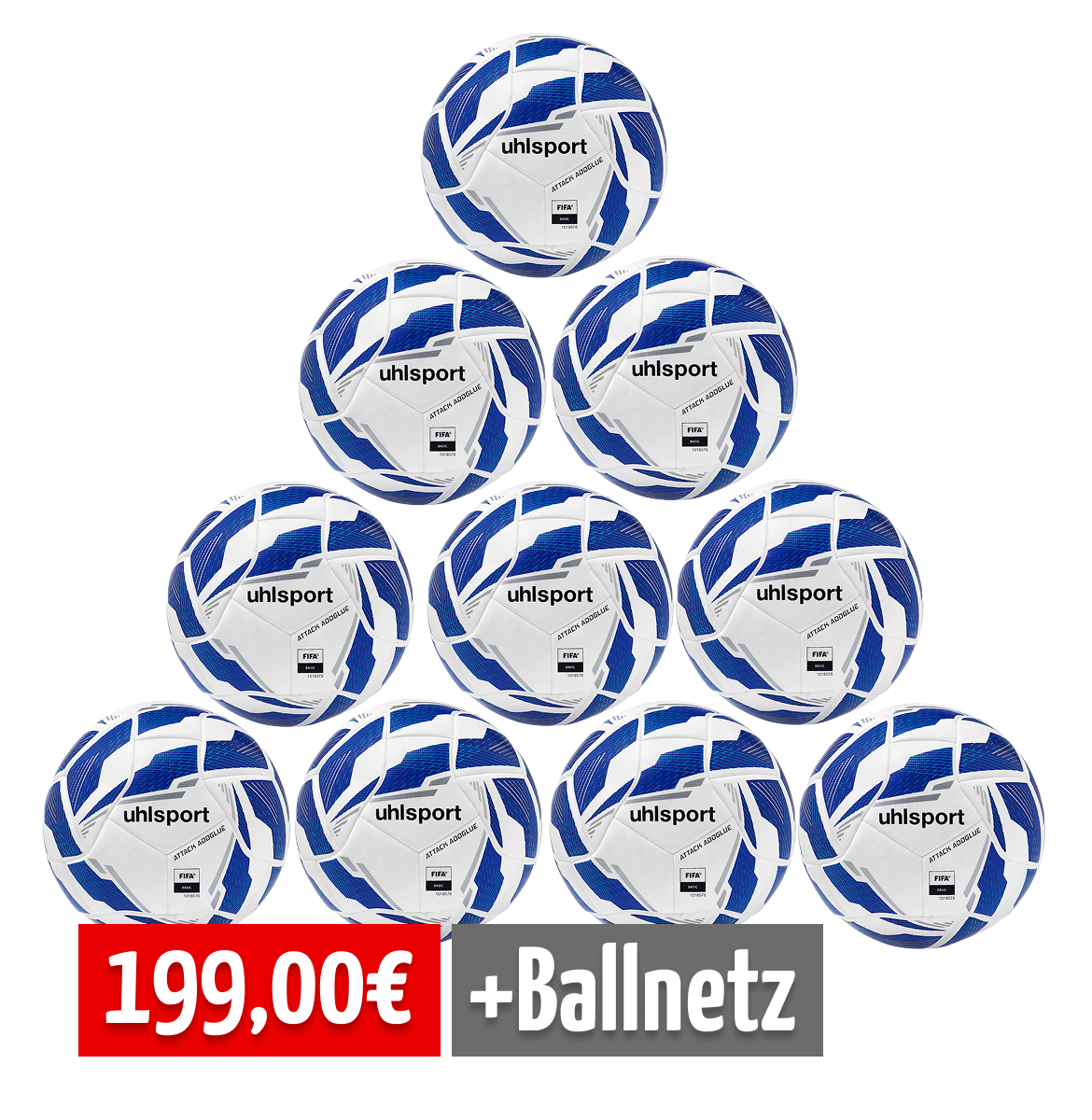 UHLSPORT 10er Ballpaket Attack Addglue 450g weiß/royal/blau Gr. 5