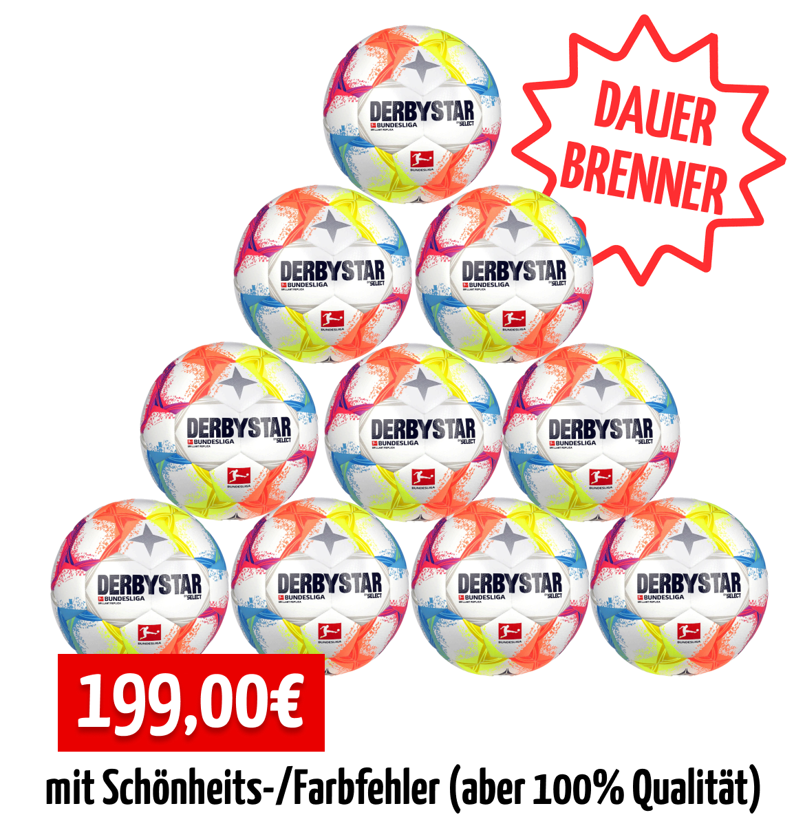 Derbystar 10er Ballpaket BL BRILLANT REPLICA v22 430 Bunt 5 (Farbfehler)