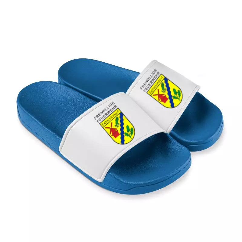 Feuerwehr Schweindorf Fan Badelatschen Blau