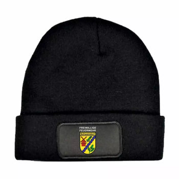 Feuerwehr Schweindorf Fan Strickmütze Schwarz
