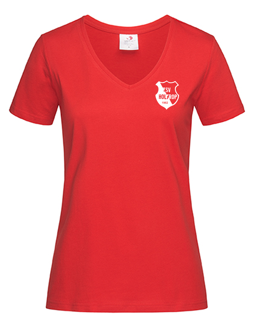 TSV Holtrop Fan - T-Shirt V-Ausschnitt Damen rot