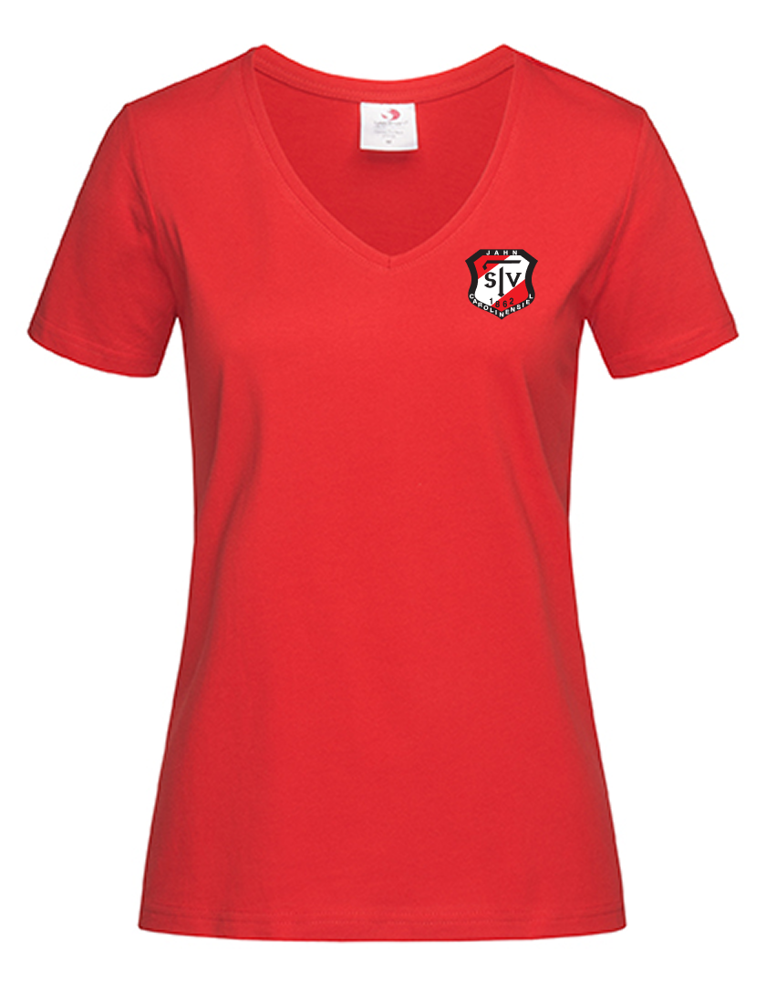 TSV Jahn Carolinensiel Fan - T-Shirt V-Ausschnitt Damen rot